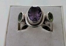 AMETHYST AND PERIDOT STERLING RING INDIA SIZE 8