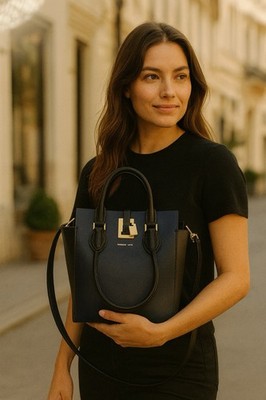 Michael Kors Collection Miranda Tote Bag Navy & Black Leather