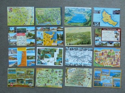 94 AK map cards, Relief, Landkarten, Ansichtskarten in color
