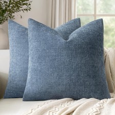 Set of 2 Textured Throw Pillow Covers Decorative Soft Accent Square Chenille ...