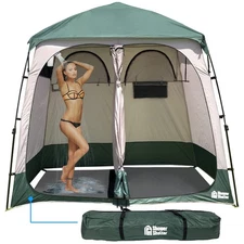 Giant Portable Outdoor Shower Tent - 2 Rooms, 7.5' Tall, Green Colorn
