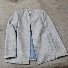 Calvin Klein Women's Tweed Blazer Jacket Blue White Size 8P Petite NWT