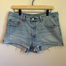 Levis 501 Cut Off Shorts Womens 31 Distressed Daisy Duke Booty Biker Blue