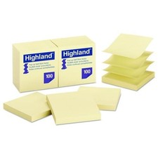 Highland Self-Stick Pop-up Notes, 3" x 3", Yellow, 100 Sheets/Pad, 12 Pads/Pack