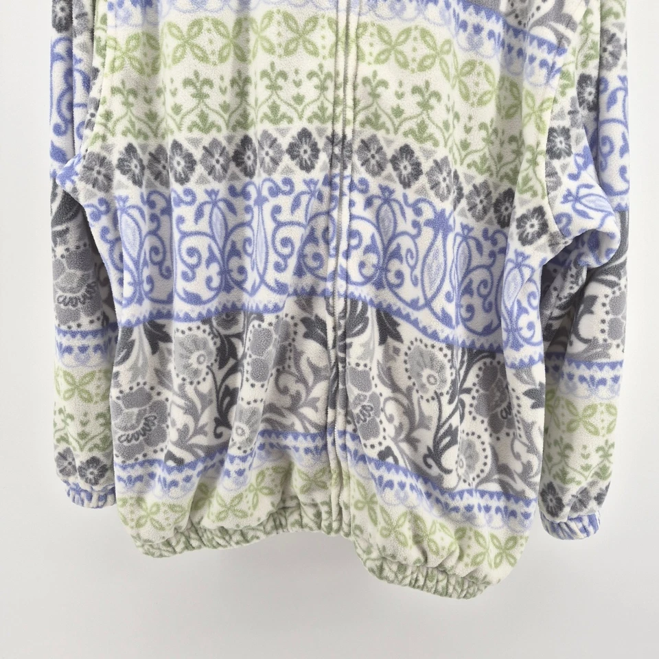 Alfred Dunner Floral Fleece Jacket Womens L Full Zip Gray Blue Green Cozy - Image 3 of 4