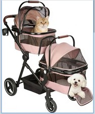 Foldable Double Pet Stroller for 2 Small Medium Cats Dogs