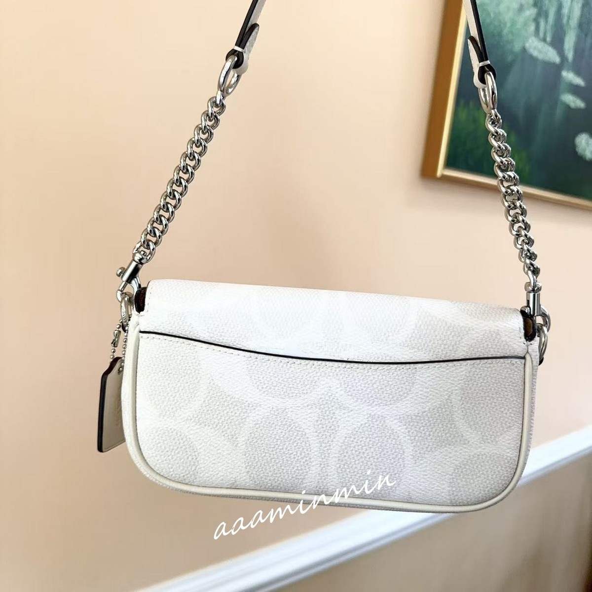 NWT Coach Hailey Flap Bag In Signature Canvas CAN70 SV/ White