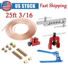 Brake Line Pipe Repair Kit 3/16 25ft Copper Pipe & Flaring Tool 22 Nuts Fittings
