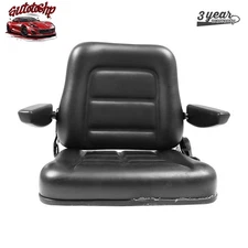 Universal Black Lawn Mower Forklift Tractor Seat W/ Sliding Track Armrest New