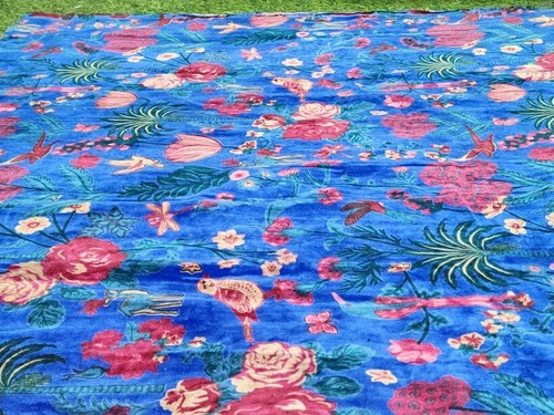 5 Yard Blue Floral Printed Cotton Velvet Indian Fabric Upholstery Curtain Fabric - Picture 3 of 6