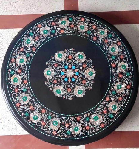 19" Black Marble Table Top Center Coffee Inlay mother of pearl paua shell - Picture 2 of 10
