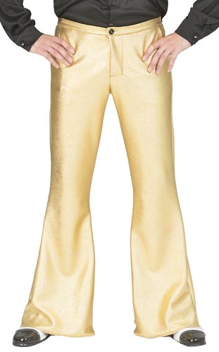 80er Años de Discoteca Pantalones Campana para Hombres - Oro - Carnaval  Hippie | eBay
