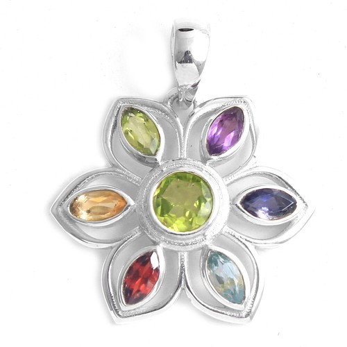 7 Stone Fine HANDMADE Jewelry 925 Solid Sterling Silver Designer Pendant - Picture 2 of 4