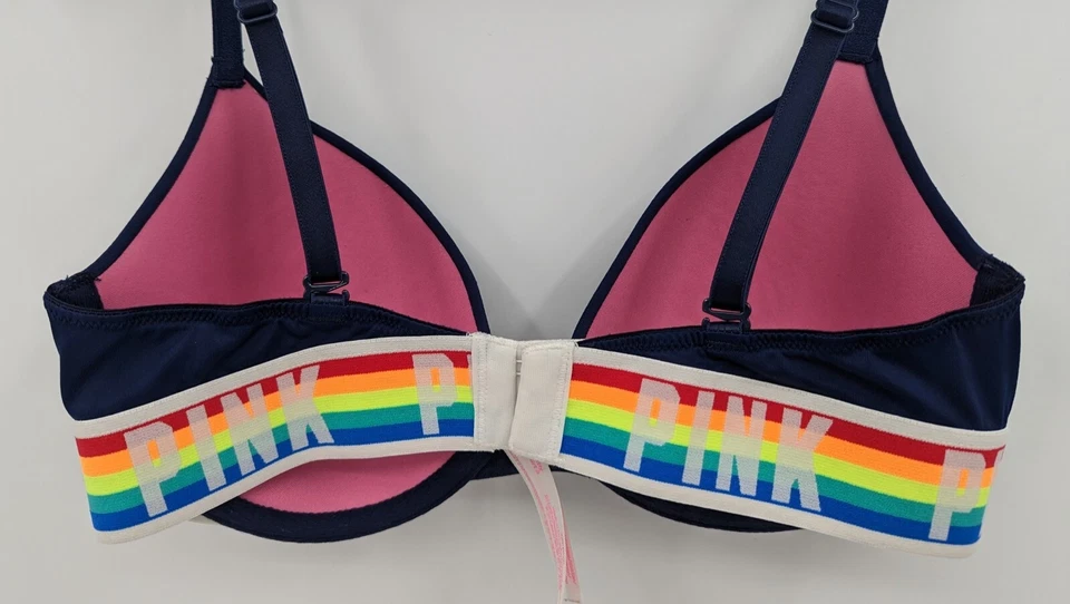 Victoria's Secret PINK Bra  32C Blue Colorful Logo T-shirt Lightly Lined - Image 4 of 4