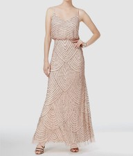  260 Adrianna Papell Women's Pink Beaded Sleeveless Blouson Gown Dress Size 10