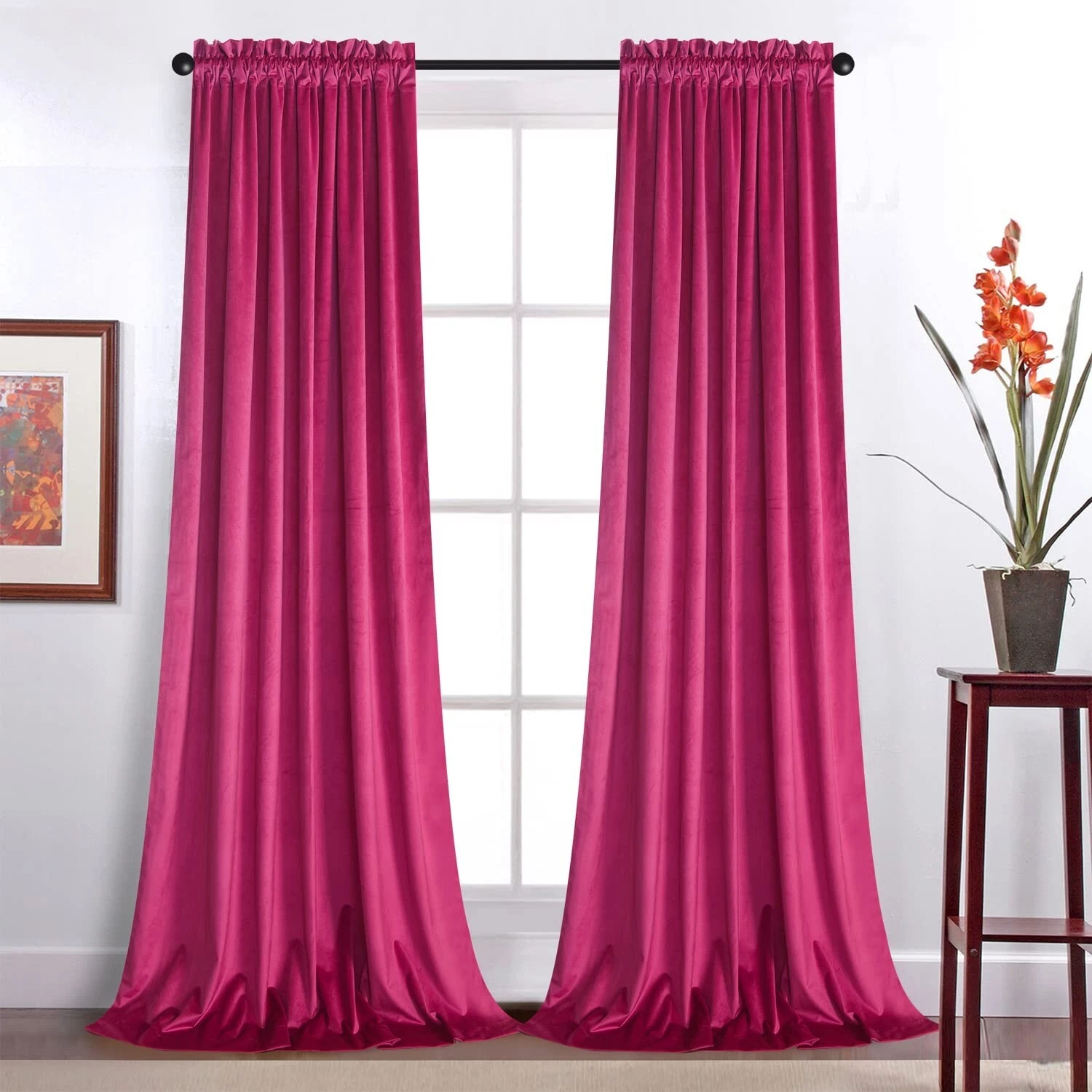 Roslynwood Velvet Curtains 96 inches Long - Home Decor Hot Pink Curtains Drap...