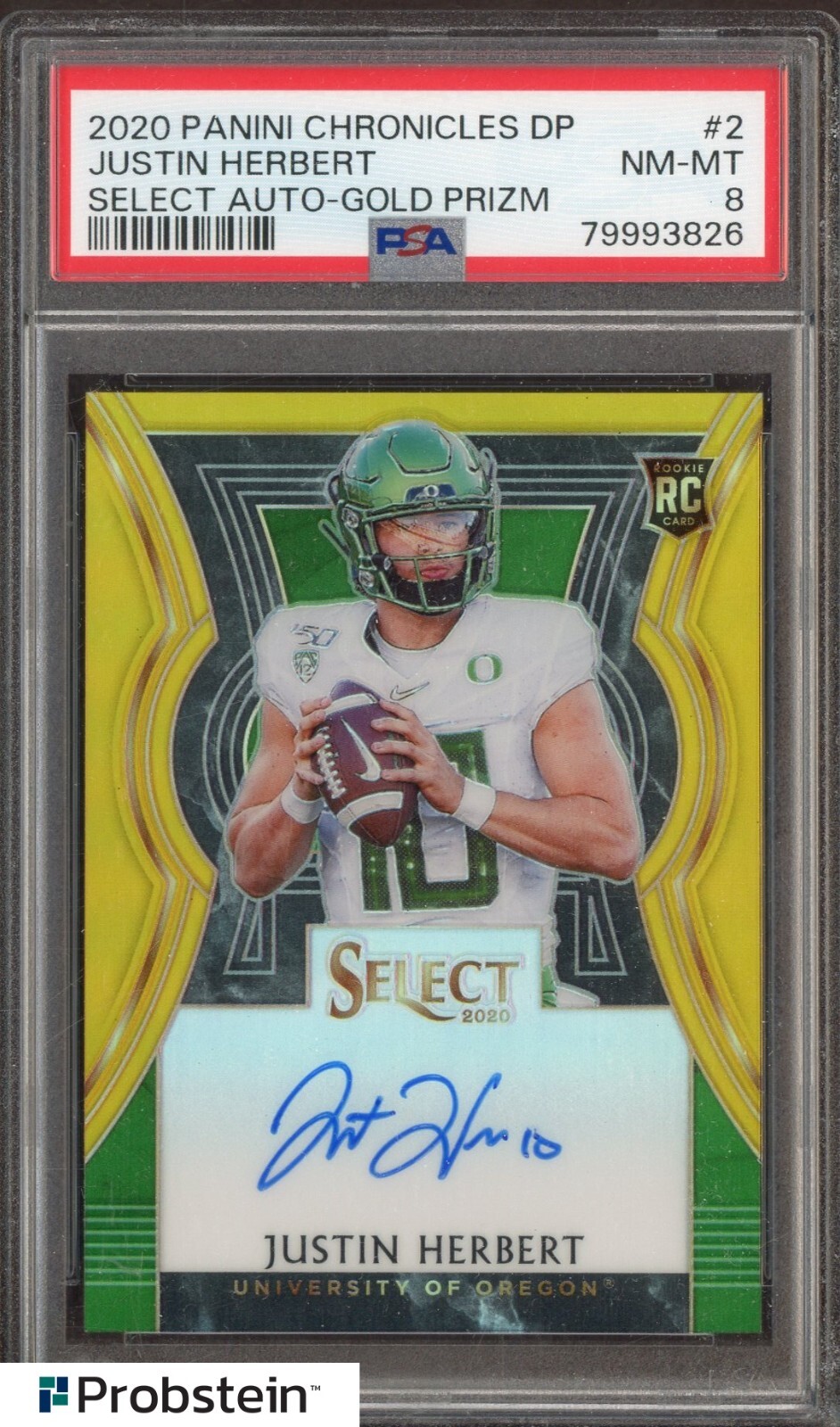 Justin Herbert Panini Chronicles Draft Picks Select Autographs #2 Gold Prizm