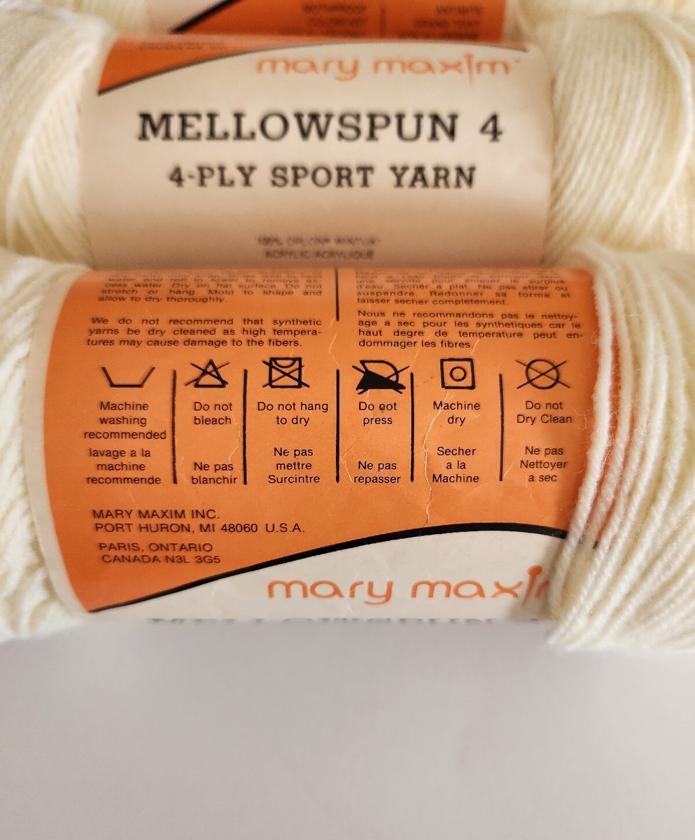 3 Skeins ~ Mary Maxim Mellowspun yarn ~ 4 ply Sport Yarn 100%Orlon