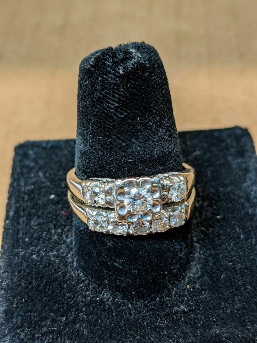 White Round Moissanite Engagement Wedding Ring Set in 925 - Main Image