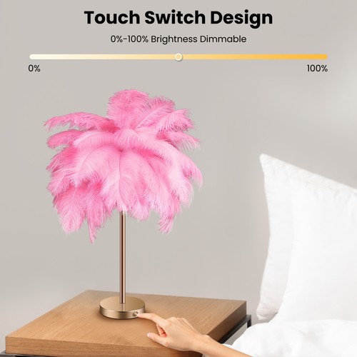 Pink Feather Table Lamp with One-touch Switch Bedside Table Lamp - Picture 5 of 8