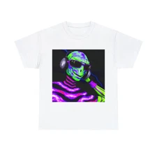 Alien T Shirt Psychedelic Space UFO Hippie Graphic Tee Extraterrestrial Rave