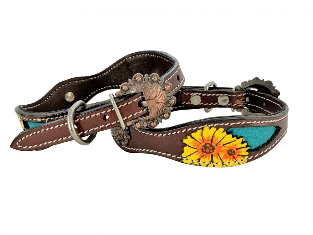 Showman Couture Hand Painted Sunflower Leather Dog Collar