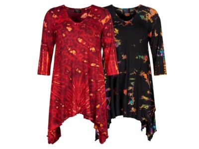 Wicked Dragon Batik Tunika Firefly asymmetrisch Tunika Top rot schwarz Hippie Kleid