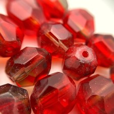 Faceted Berry Red Czech Glass Oval Table Cut Beads 9x10mm  RCG104 