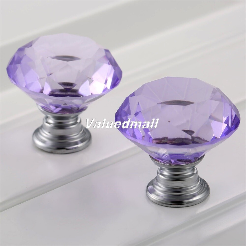 purple crystal dresser knobs 30mm Crystal Knobs Drawer Diamond Shaped Pulls Handles Purple 12pcs