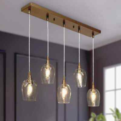 Uolfin Mid-Century Modern Kitchen Island Linear Chandelier Brass Chandelier 