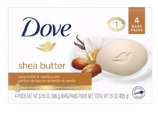 Dove Beauty Bar Gentle Skin Cleanser Moisturizing, Shea Butter, 3.75 oz, 4 Bars