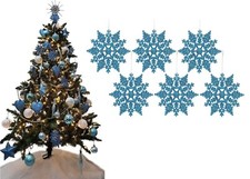 Image of Christmas Tree Decorations 6 Pack Glitter Snowflakes Hanging - Choose Colour