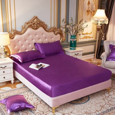High End Satin Silky Fitted Bed Sheet Luxury Elastic Band Mattress Cover Linens