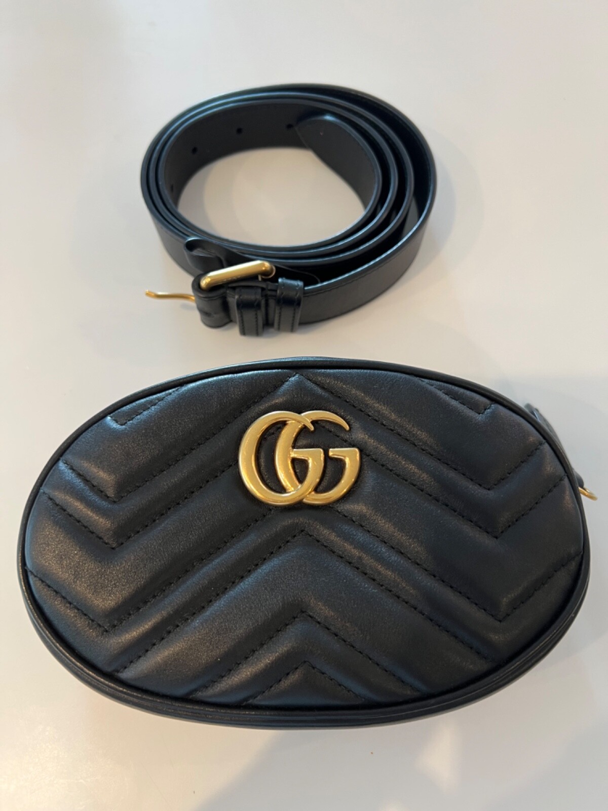 Gucci GG Marmont Matelasse Belt Bag / Small Black Leather