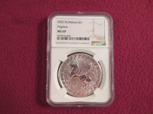 2022 £1 St.Helena "Jennie Norris" Silver Pegasus NGC MS69