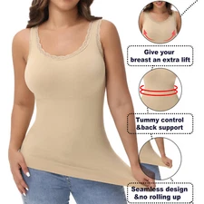 Women Lace Neckline Compression Vest Tank Shapewear Tummy Control Body Shaper