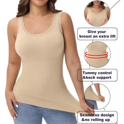 Damen Spitze Ausschnitt Kompressionsweste Tank Shapewear Bauch Kontrolle Body Shaper - Bild 1 von 17