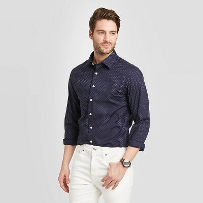 navy button down shirt