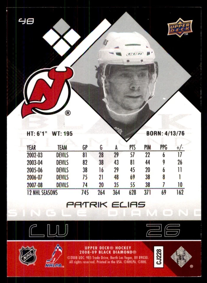 2008-09 Upper Deck Black Diamond Patrik Elias New Jersey Devils #48 - Image 2 of 2