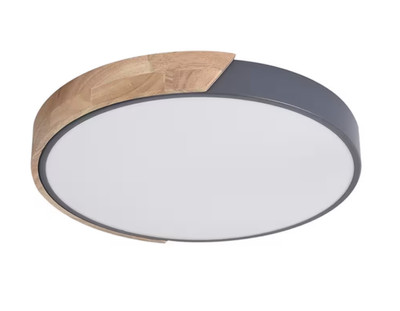 HUOKU Lumin 15.8'' 1-Light Wood & Gray Dimmable Integrated LED Flush Mount Light
