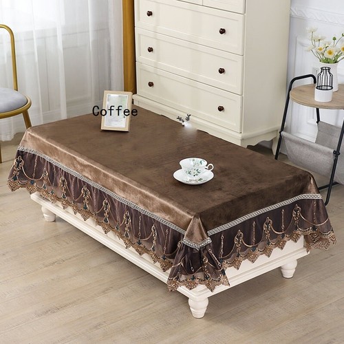 Rechteckig Tischtuch Tuch Samt Bestickter Spitzenrand Tischdecke Dekor Luxus - Bild 13 von 18