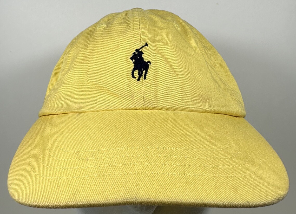 Cappello vintage polo Ralph Lauren giallo pony blu berretto da golf spiaggia