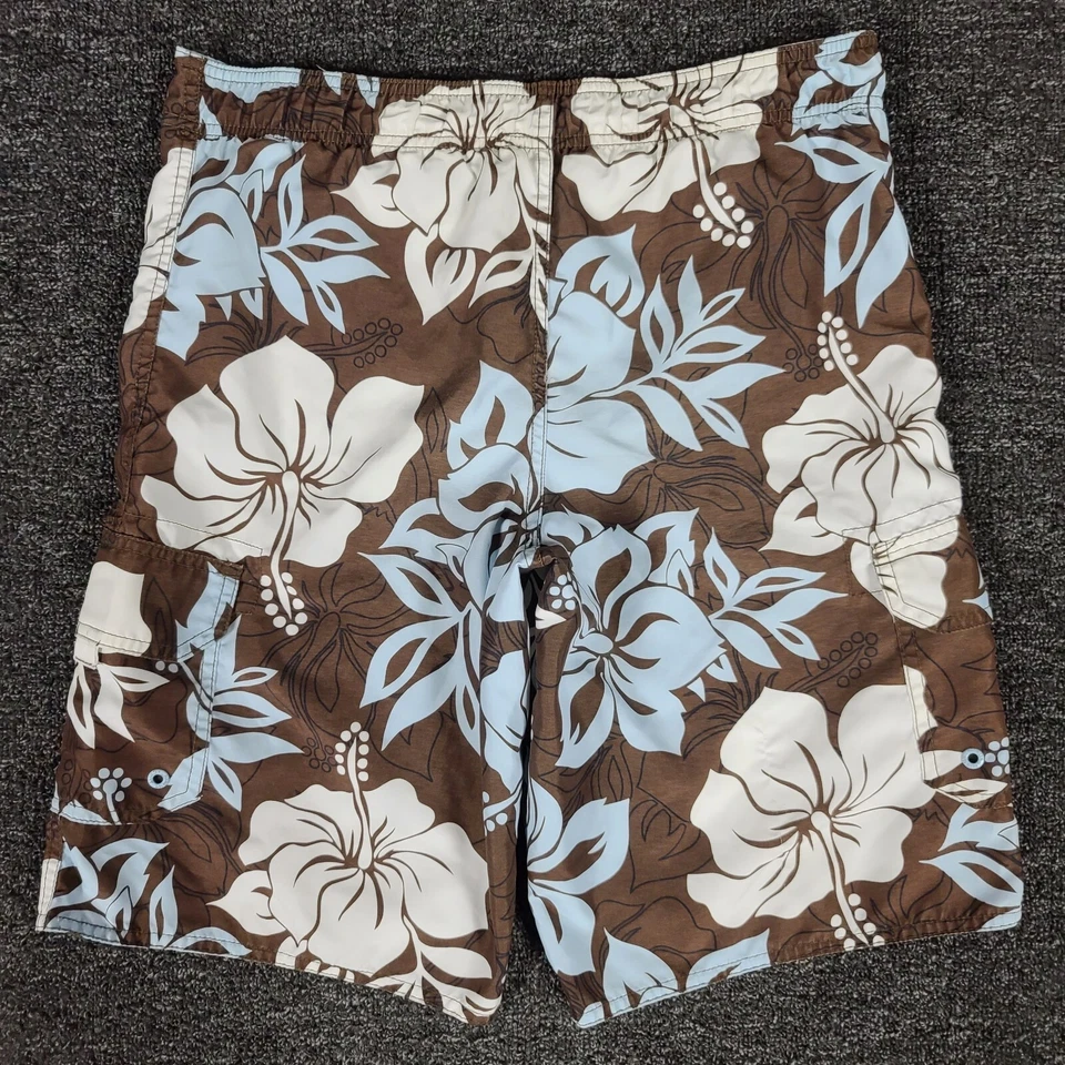 Baús de natação Hang Ten meninos grandes 14/16 forrado floral bolso de carga praia surf - Imagem 3 de 4