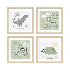 Framed Dinosaur Nursery Wall Decor, 4 Pack 10x10 Inch Cute Baby Wall Art, Woo...