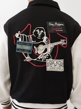True Religion Collared Patch Fleece Varsity Jacket Men  s Medium