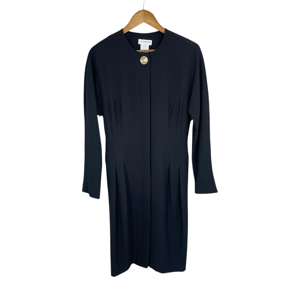 Vestido Preppy Vintage Liz Claiborne Mujer Talla 10 Negro Botón Completo Fiesta Años 90 EE. UU. Foto 3 de 4