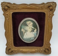 Antique Oval Convex Framed Cameo Creations on Red Velvet Gold Frame Victorian