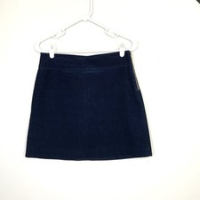 J. Crew Sz 2 Navy Blue Corduroy A-Line Mini Skirt Gold Side Zip Preppy Academia