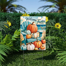 Welcome Fall Yard Sign Beach Pumpkin Autumn Outdoor Coastal Garden Decor