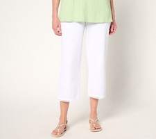 Denim  Co. Women's Petite Pants PL Beach Straight Leg Crop Pant White A690410